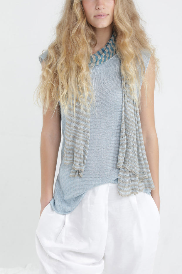 Tremilor stripes Bamboo Scarf - Turquoise & Taupe / Blue & White