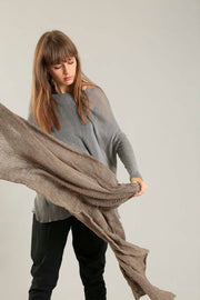 Open knit Cotton & Bamboo Prevo Scarf - Dark Taupe- Camel