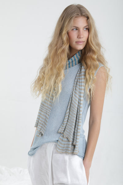 Tremilor stripes Bamboo Scarf - Turquoise & Taupe / Blue & White