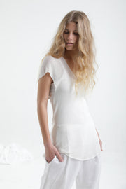 Off white V neck Cross knit top with short sleeves