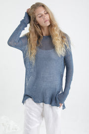 Loose knit sweater with side slits - Peacock blue