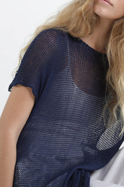 Navy Blue Loose Giza Bamboo & Cotton sleeveless knit top