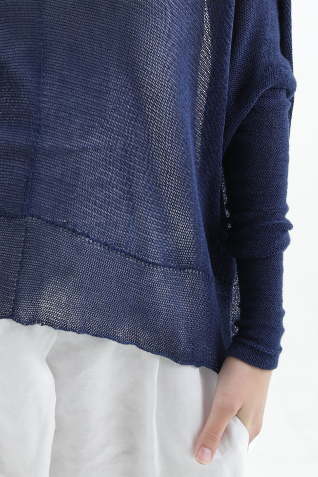 Navy Blue Boat neck Long sleeve oversize knit top