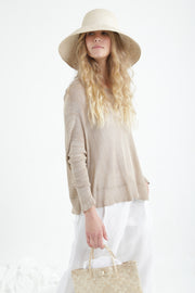 Boat neck oversize knit top in Linen color