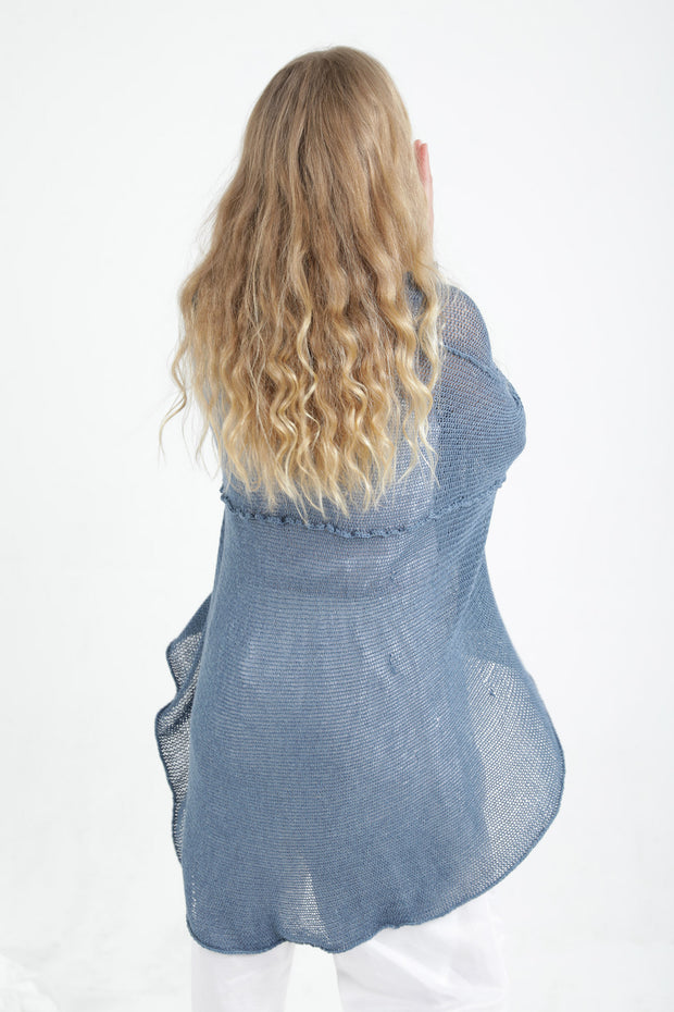 Peacock Blue Oversize T Light Sweater with Pockets