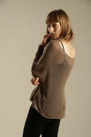 Dark Taupe - Brown long sleeves round neck shirt