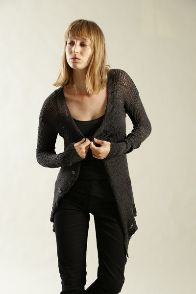 Charcoal Black Handmade Cardigan with buttons - Prevo