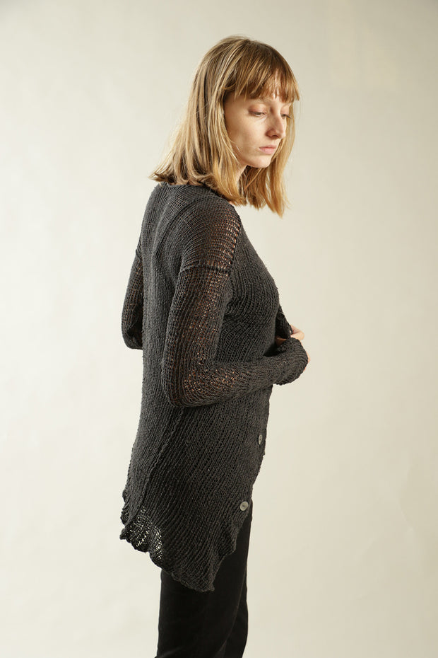 Charcoal Black Handmade Cardigan with buttons - Prevo