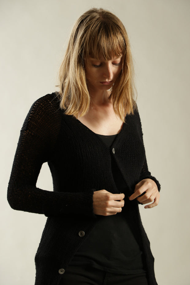 Black Open Kintting Cardigan with buttons