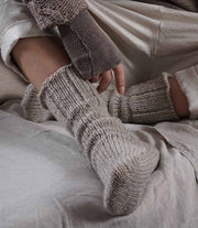 Cozy warm merino wool handmade socks slippers- light taupe