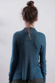 Turquoise Turtleneck Baraka knitted Bamboo shirt with Long Sleeves