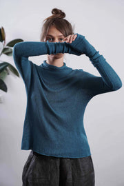 Turquoise Turtleneck Baraka knitted Bamboo shirt with Long Sleeves
