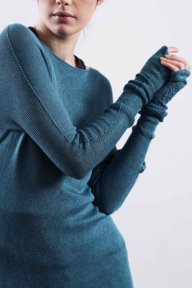 Baraka knitted Bamboo shirt with Long Sleeves - Turquoise / Dark