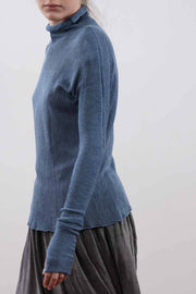 Blue Turtleneck Baraka knitted Bamboo shirt with Long Sleeves