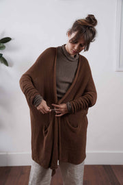 Big Chunky Oversize Soy Coat Sweater with pockets - Cognac Brown