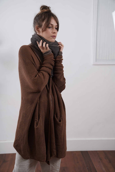 Big Chunky Oversize Soy Coat Sweater with pockets - Cognac Brown