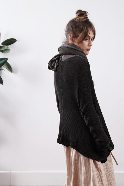 Beka loose cardigan with pockets in Charcoal Dark Brown