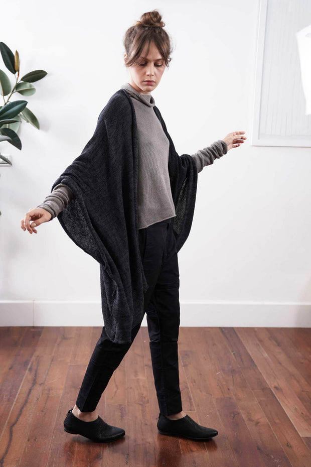 Metalo Open Poncho Cape -Black & Charcoal, made from  Bamboo, Cotton & Soy