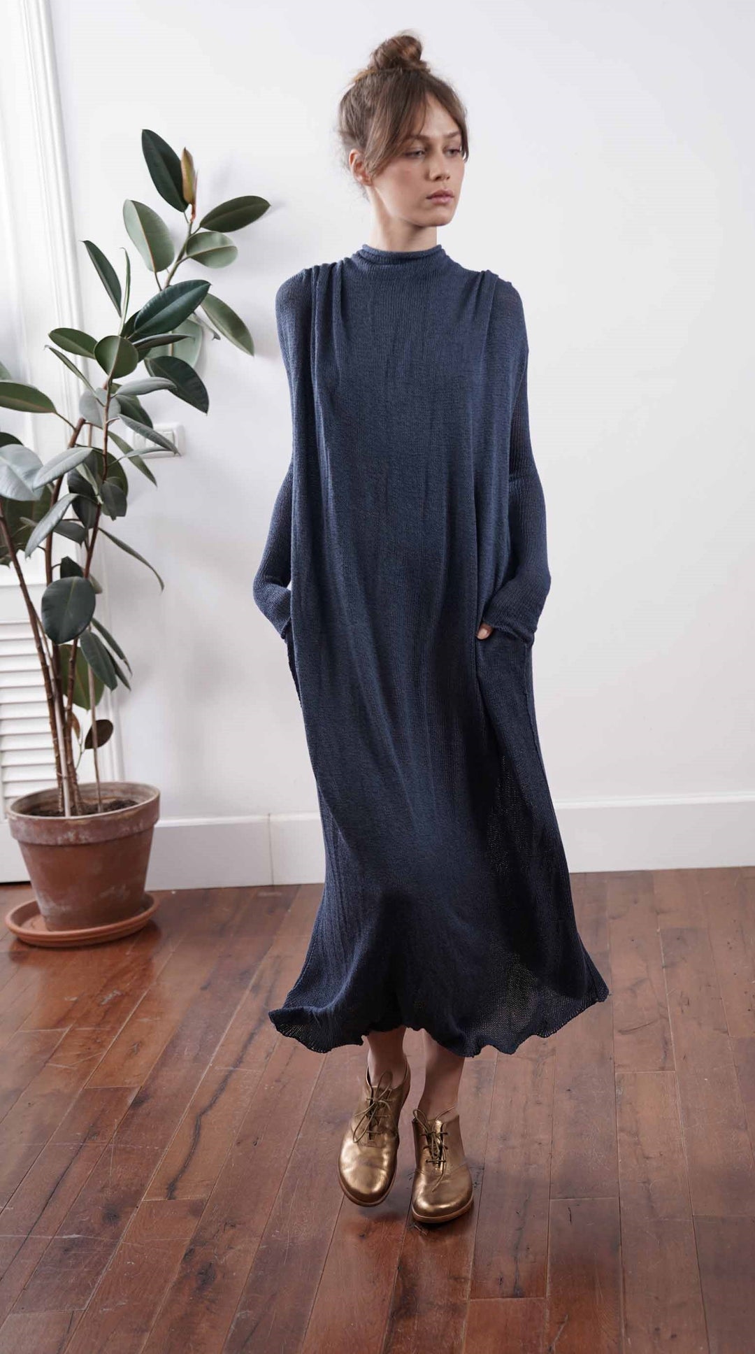 Dark blue navy Knit long Dress – TOOSHAAYA