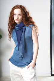 Light Blue Boat neck sleeveless knit top