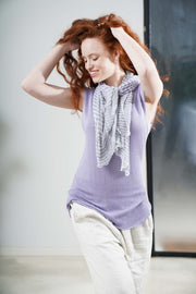 Boat neck sleeveless knit top - Lavender / White