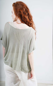 Boat neck loose knit T- shirt - Green Sage