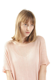 Powder Pink Boat neck loose knit T- shirt