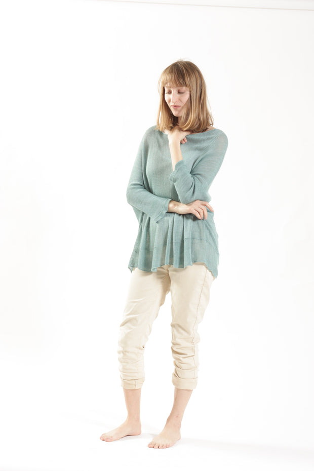 Boat neck oversize knit top in Light Teal