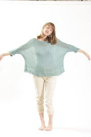 Boat neck oversize knit top in Linen color