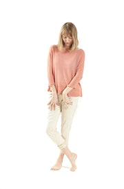 Boat neck oversize knit top in Coral Pink - Salmon Color