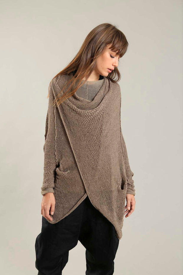 Camel Dark Taupe Oversized T Light Sweater with Pockets