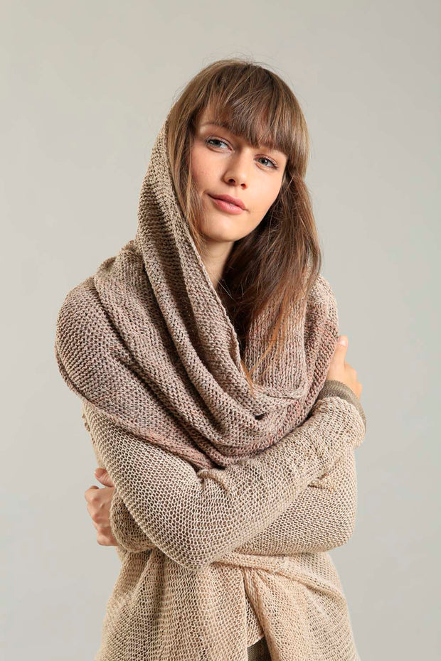 Infinity Handmade knitted Scarf - Taupe Camel Blush