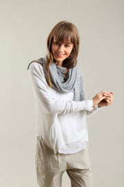 Broken White boat neck Oversize knitted shirt with Long Sleeves