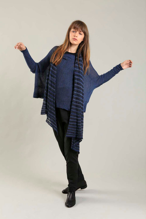 Bamboo, Soy & Cotton Mudu Stripes Scarf - Blue & Charcoal