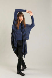 Bamboo, Soy & Cotton Mudu Stripes Scarf - Blue & Charcoal
