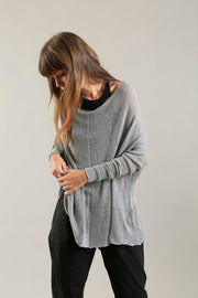 Fog Silver Grey boat neck Oversize knitted shirt with Long Sleeves