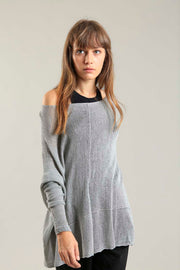 Fog Silver Grey boat neck Oversize knitted shirt with Long Sleeves