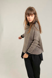 Dark Taupe boat neck Oversize Bamboo knitted shirt with Long Sleeves