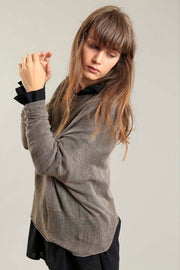 Dark Taupe boat neck Oversize Bamboo knitted shirt with Long Sleeves