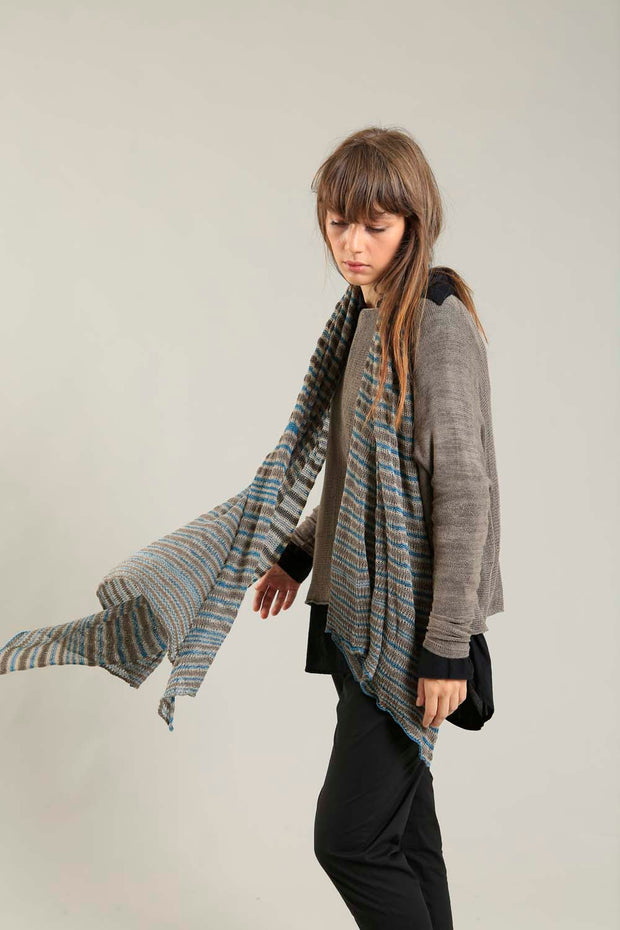 Copy of Bamboo, Soy & Cotton Mudu Stripes Scarf - Teal and Dark Taupe
