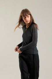 Charcoal long sleeves round neck Cross Bamboo shirt