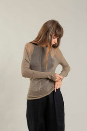 Gold Brown Cross knitted Bamboo shirt with Long Sleeves