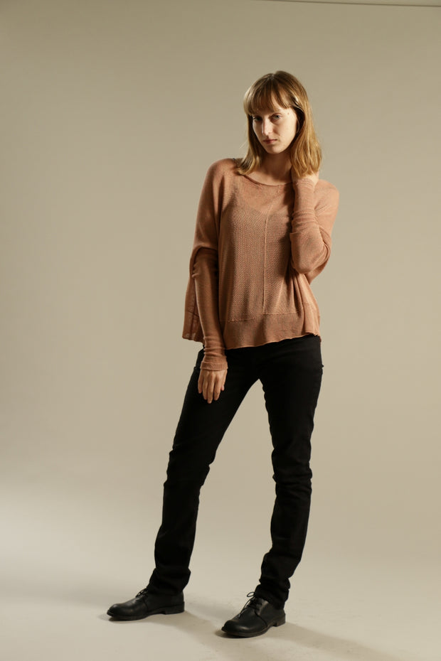 Dusty Salmon Oversize Bamboo knitted shirt with Long Sleeves