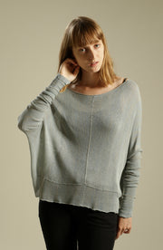 Cloudy Sky, Smokey Blue Oversize Bamboo knitted shirt with Long Sleeves