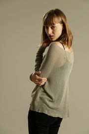 Sage boat neck Oversize Bamboo knitted shirt with Long Sleeves